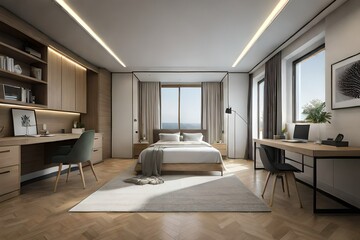 Fototapeta na wymiar beautiful office and bedroom interior designs generative ai technology