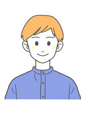 スタンドカラーのほほえみ男性（オレンジ×ブルー）