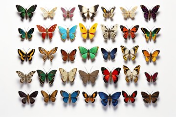 Fototapeta premium Stuffed insects Butterfly collection set on white background. Generative AI technology.