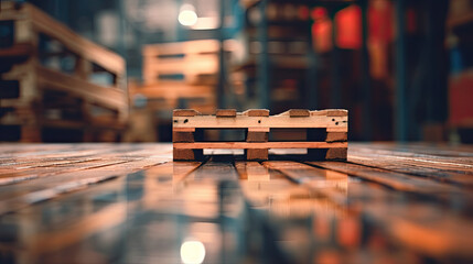 Wooden pallets stacked in warehouse closeup Generative AI - obrazy, fototapety, plakaty