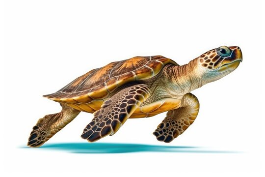 Sea Turtle isolated. Hawksbill Turtle on white background. Generative AI technology.