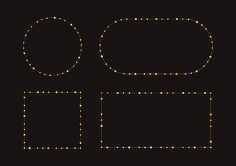 Gold Christmas Fairy Lights Frame Border Set. Abstract geometric golden dots circle frame collection.