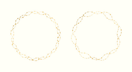 Gold Round Christmas Fairy Lights Frame Border Set. Abstract golden dots circle frame collection.