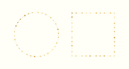Gold Christmas Fairy Lights Frame Border Set. Abstract geometric golden dots circle frame collection.
