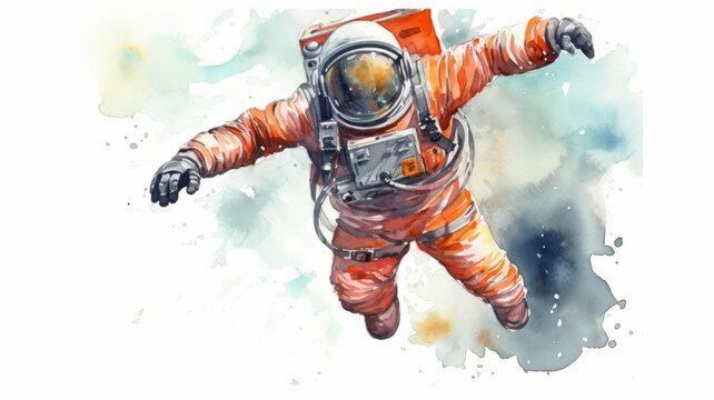 Astronaut And Universe Planets Watercolor White Background Generative AI