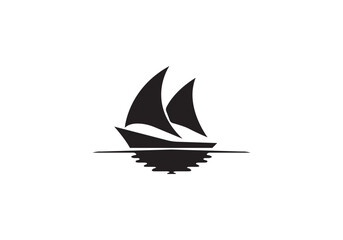 Illustration silhouette sea sailboat is moving forward to the destination sign logo design