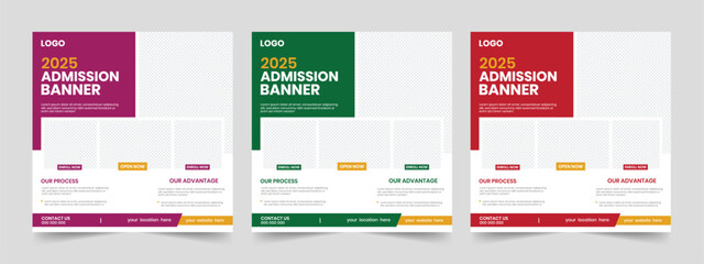 Creative concept september open school admission online banner and advertising postcard template