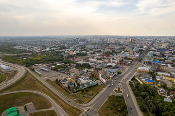 barnaul city view from above. capital of the Altai Territory.