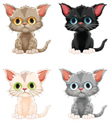 Collection of cute kitten cartoon characters