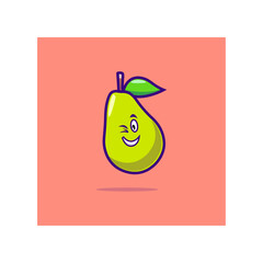 Icon cartoon art of pear fruit with cute expression wink eye vector illustration art
