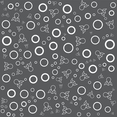 A seamless pattern with circles and mushrooms on a gray background.