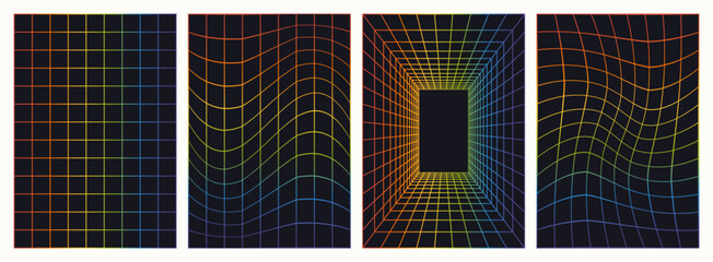 Set of rainbow colored grid backgrounds. Pride month poster and flyer background template.