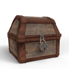 Closed Chest with Lock on White Background. 3D Illustration. File with Clipping Path.