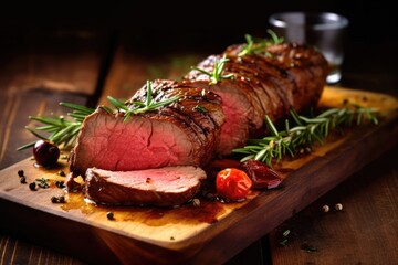 The meat is roasted beef tenderloin. (Generative AI) - 603899823