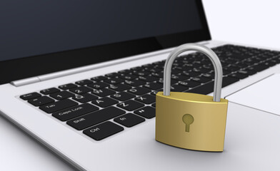 鍵とノートパソコン、パソコンのセキュリティ、防犯イメージ