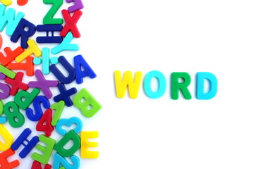 On a white background, the word "word" is laid out in bright letters.