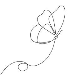 Abstract Butterfly Continuous One Line Drawing . Butterfly Hand-drawn Vector One Line Style Drawing Black Sketch on White Background. 