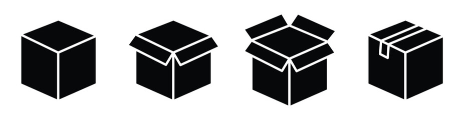 Set of Box solid icons. Package, delivery, cargo, box, shipment and logistics. Vector illustration