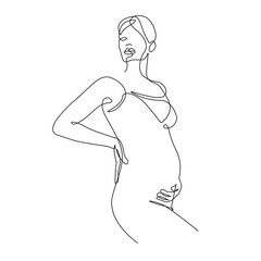 Pregnant Woman Continuous Line Art Drawing. Pregnancy Concept Modern Trendy Linear Style. Pregnant Female Silhouette Abstract Simple Illustration. Happy Woman Minimalist Beauty Drawing. Vector EPS 10