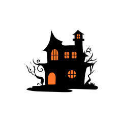 Fototapeta na wymiar Haunted house with haunted trees Halloween vector illustration.