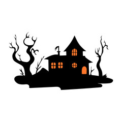 Haunted house with haunted trees Halloween vector illustration.