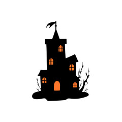Haunted house with haunted trees Halloween vector illustration.