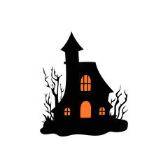 Haunted house with haunted trees Halloween vector illustration.
