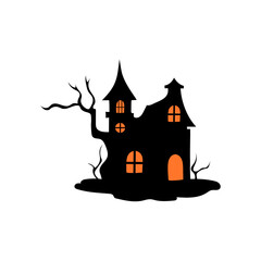 Haunted house with haunted trees Halloween vector illustration.