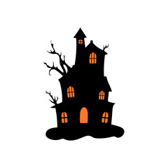 Haunted house with haunted trees Halloween vector illustration.