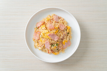 bacon ham fried rice on plate
