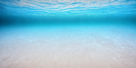Fototapeta na wymiar Sandy bottom, blue water and surface. Generative AI