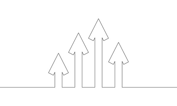 recommend clip art: Continuous line drawing of arrow up. Graph business icon. Bar chart, growth graph design, object one line, single line art, vector illustration