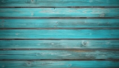 Obraz premium The background is made of turquoise wooden planks with texture. (Generative AI)
