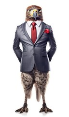 Falcon dressed in a suit like a businessman, isolated on white (generative AI)