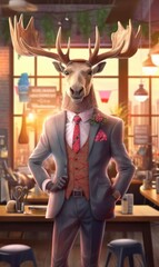 Moose dressed in a suit like a businessman (generative AI)