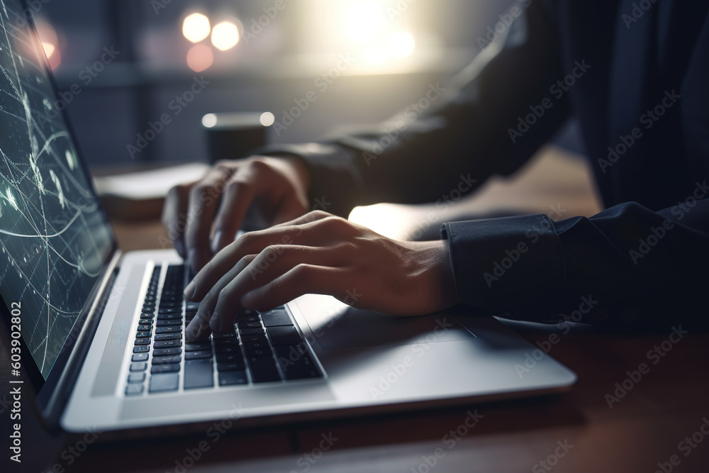 Poster business woman working on laptop computer with global internet connection investment. concept of dig