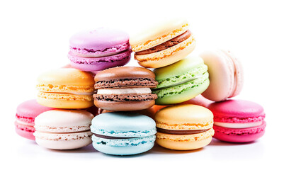 Obraz premium AI generative. Sweet and colourful french macaroons on white
