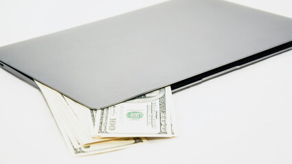 Dollars and shackles with drugs on a beautiful background close-up