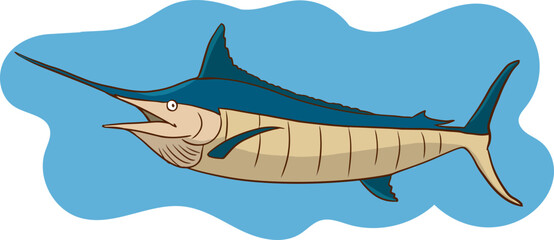 Illustration of a blue marlin fish on a white background.