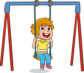 Cute little girl swinging on a swing. Vector clip art illustration.