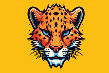 Cheetah head vector illustration. Cheetah head mascot isolated on yellow background
