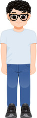 Cartoon character boy in white shirt and blue jeans smiling