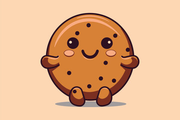 Cute chocolate chip cookie character. Vector flat cartoon illustration icon design