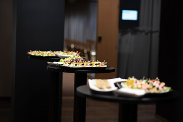 Different types of one bite snacks.  Blurred areas of the photo.