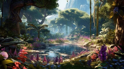 A Fantasy Forest with Glowing Trees and Luminescent Flowers. Generative ai