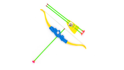 Toy bow and arrows isolated on white background.
