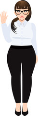 Plus size businesswoman cartoon character or Beautiful business woman in office style white shirt say good bye