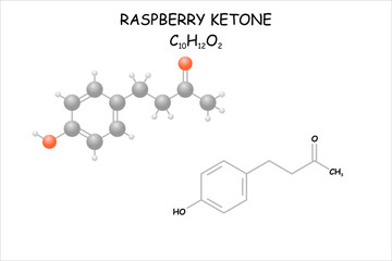 Stylized molecule model/structural formula of raspberry ketone.  - obrazy, fototapety, plakaty