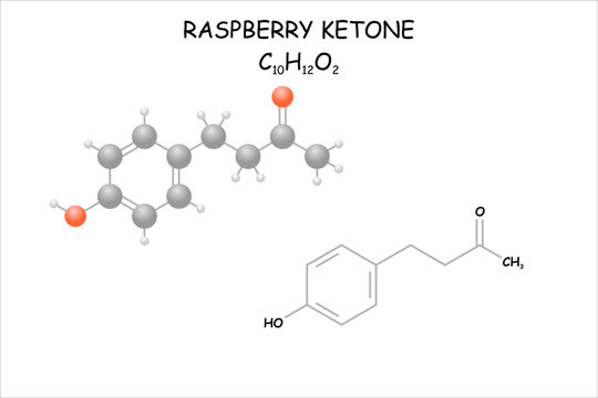 Stylized molecule model/structural formula of raspberry ketone. 