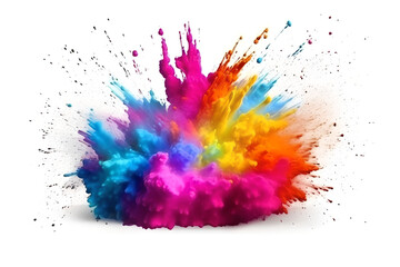 Fototapeta na wymiar Colorful rainbow holi paint splash, color powder explosion on white backgroundai generated